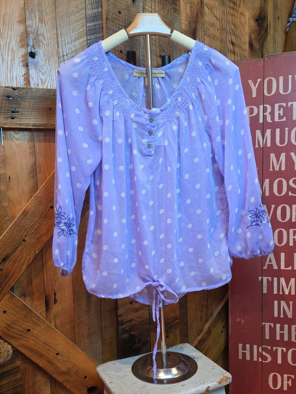 102p Nine West Shear Lavender Polka Dot Peasant Tunic